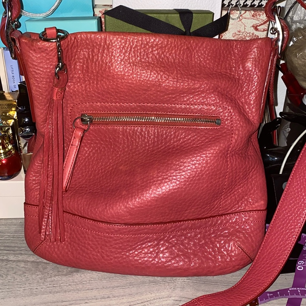 Coach Red/ Pink / Salmon Leather Crossbody Bag